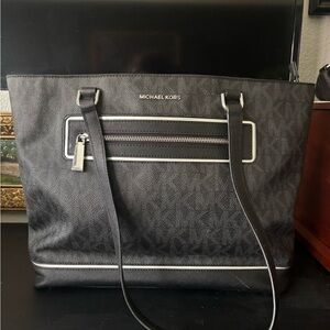 Michael Kors Black Structured Satchel with Silver Hardware